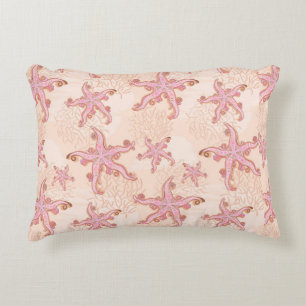 Starfish and Coral Pink Pastel Pattern Accent Pillow