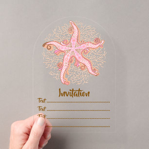 Starfish and Coral Pink Pastel Pattern Acrylic Invitations