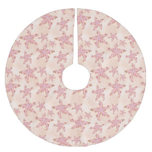 Starfish and Coral Pink Pastel Pattern Brushed Polyester Tree Skirt