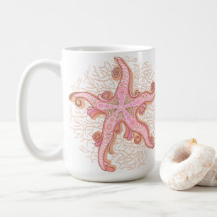 Starfish and Coral Pink Pastel Pattern Coffee Mug