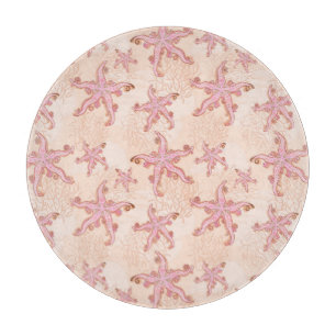Starfish and Coral Pink Pastel Pattern Cutting Board