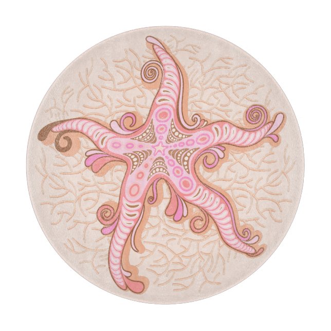 Starfish and Coral Pink Pastel Pattern Cutting Board (Front)