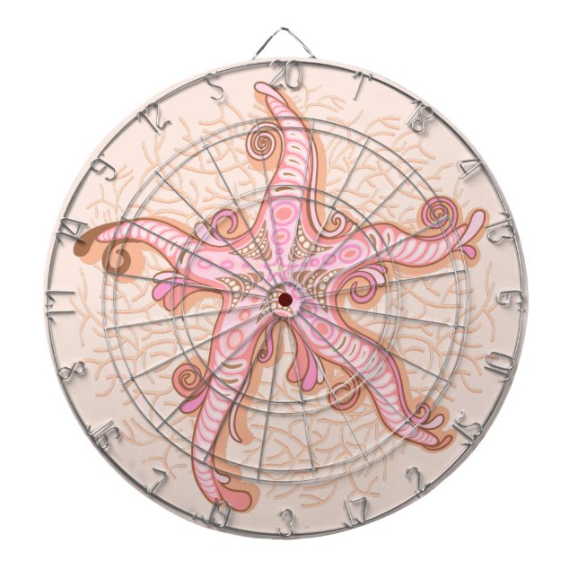 Starfish and Coral Pink Pastel Pattern Dartboard (Front)