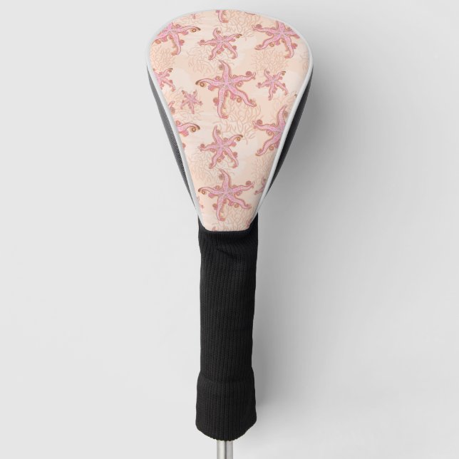 Starfish and Coral Pink Pastel Pattern Golf Head Cover (Front)