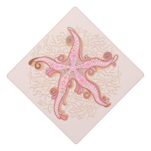 Starfish and Coral Pink Pastel Pattern Graduation Cap Topper