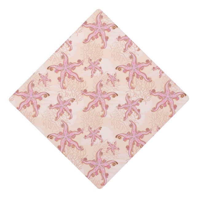 Starfish and Coral Pink Pastel Pattern Graduation Cap Topper (Front)