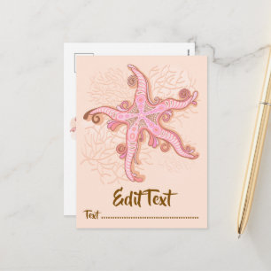 Starfish and Coral Pink Pastel Pattern Holiday Postcard