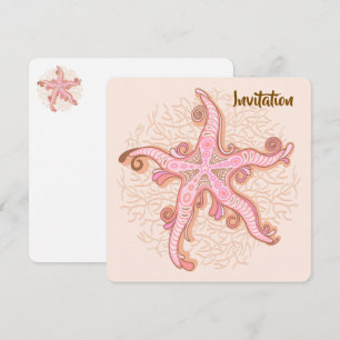 Starfish and Coral Pink Pastel Pattern Invitation
