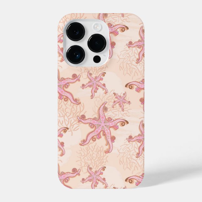 Starfish and Coral Pink Pastel Pattern iPhone Case (Back)