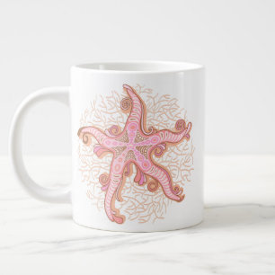 Starfish and Coral Pink Pastel Pattern Large Coffee Mug
