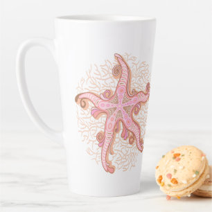 Starfish and Coral Pink Pastel Pattern Latte Mug