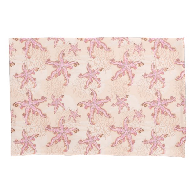 Starfish and Coral Pink Pastel Pattern Pillowcase (Front)
