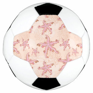 Starfish and Coral Pink Pastel Pattern Soccer Ball