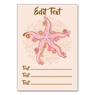 Starfish and Coral Pink Pastel Pattern Table Number