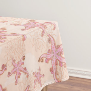 Starfish and Coral Pink Pastel Pattern Tablecloth