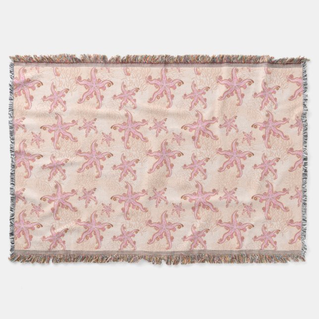 Starfish and Coral Pink Pastel Pattern Throw Blanket (Front)