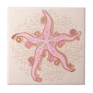 Starfish and Coral Pink Pastel Pattern Tile