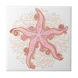 Starfish and Coral Pink Pastel Pattern Tile