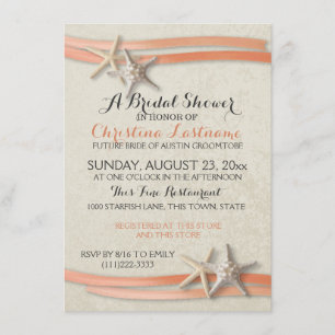 Starfish and Coral Ribbon Bridal Shower Invitation