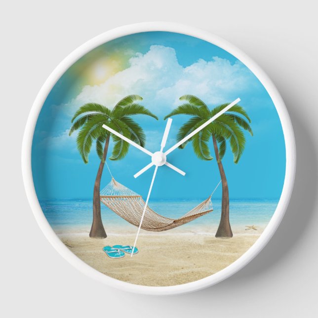 Starfish and Hammock on Tropical Beach  Clock (Front)