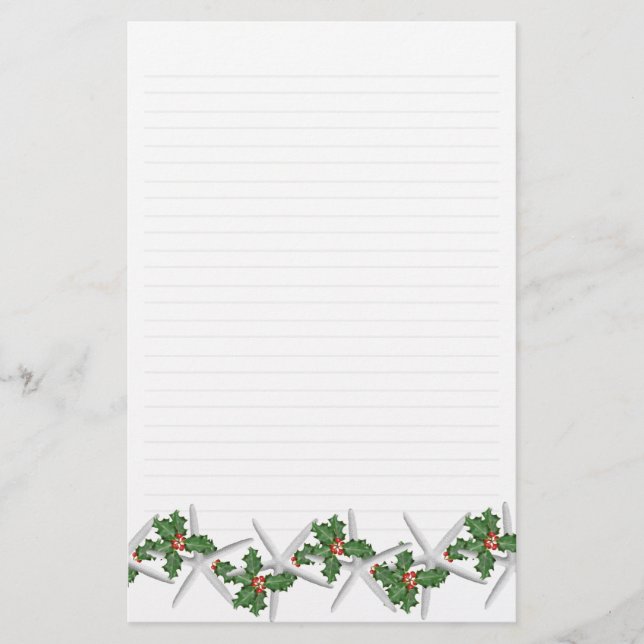 Starfish and Holly Lined Letterhead Paper (Front)