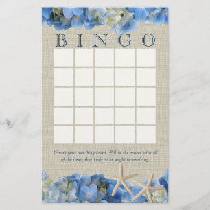 Starfish and Hydrangeas Bridal Shower Bingo