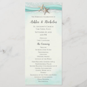 Starfish and Lace Aqua Wedding Program