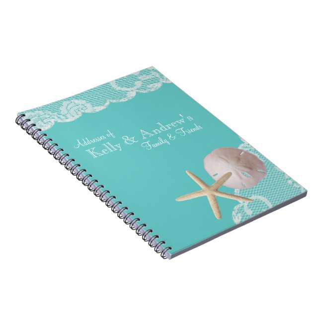 Starfish and Lace Beach Aqua Notebook (Right Side)