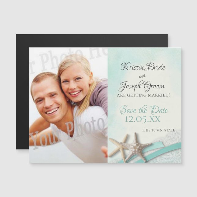 Starfish and Lace Beach Starfish Save the Date Magnetic Invitation (Front/Back)