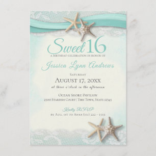Starfish and Lace Sweet 16 Invitation