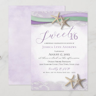 Starfish and Lace Sweet 16 Invitation