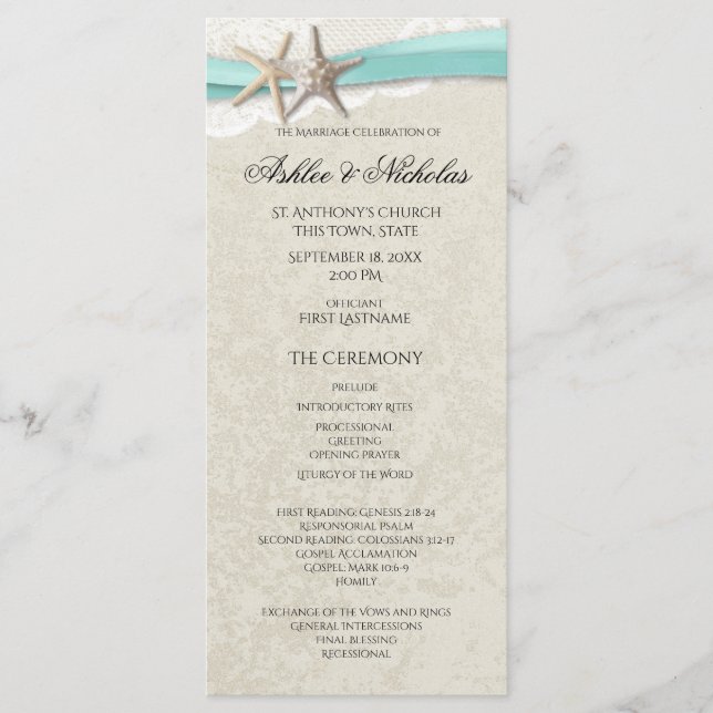 Starfish and Lace Wedding Program (Front)