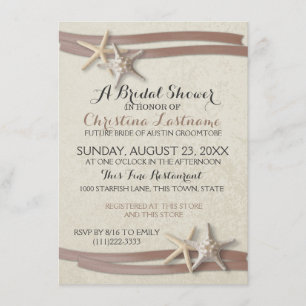 Starfish and Mocha Ribbon Bridal Shower Invitation