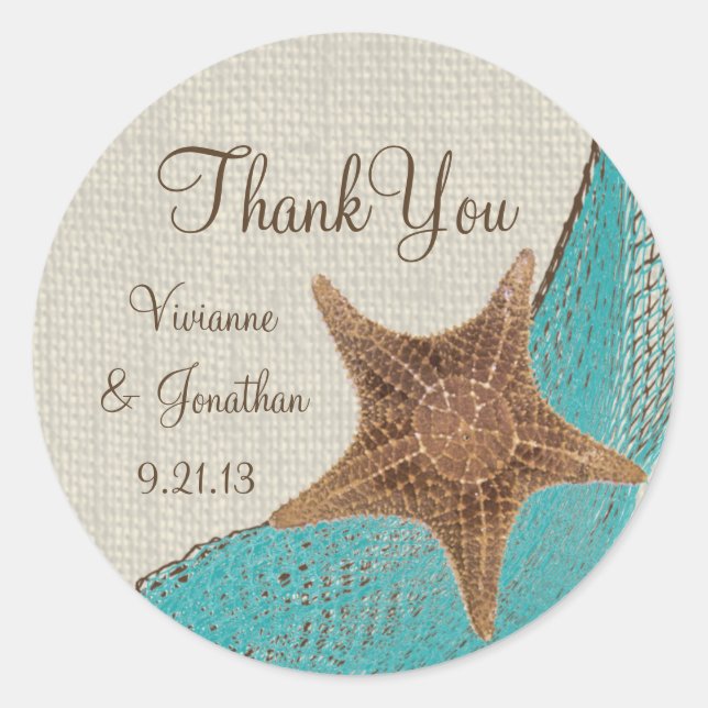 Starfish and Netting Classic Round Sticker (Front)