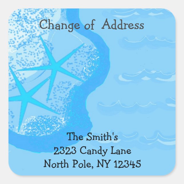 Starfish and Ocean Change of Address Square Sticker (Front)