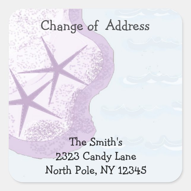 Starfish and Ocean Change of Address Square Sticker (Front)