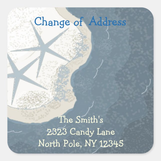 Starfish and Ocean Change of Address Square Sticker (Front)