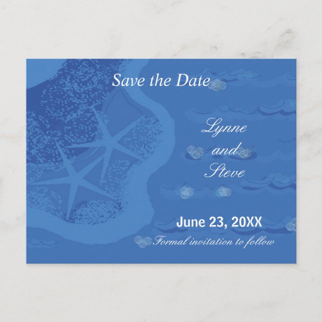 Starfish and Ocean Save the Date Announcement Postcard (Front)