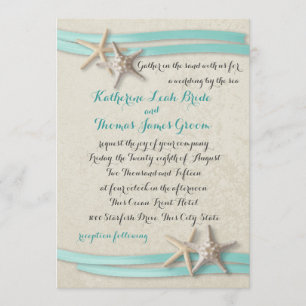Starfish and Ribbon Beach Aqua Invitation
