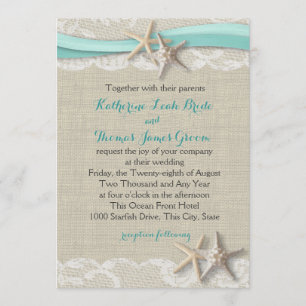 Starfish and Ribbon Beach Aqua Invitation