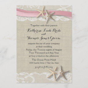 Starfish and Ribbon Beach Pink Invitation