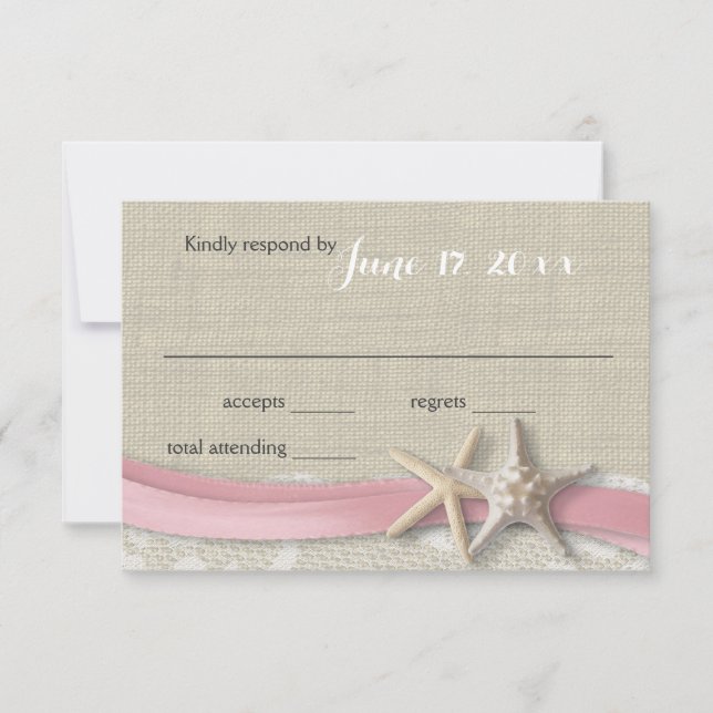 Starfish and Ribbon Beach Pink RSVP (Front)