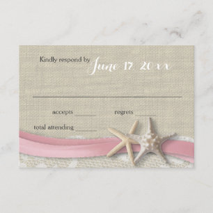 Starfish and Ribbon Beach Pink RSVP Card