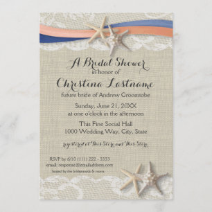 Starfish and Ribbon Blue Coral Bridal Shower Invitation