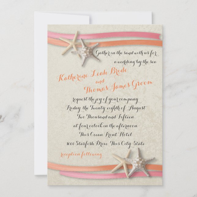 Starfish and Ribbon Coral and Pink Invitation (Front)