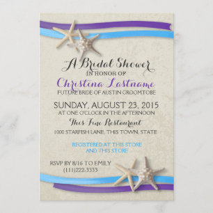 Starfish and Ribbon Purple and Blue Bridal Shower2 Invitation
