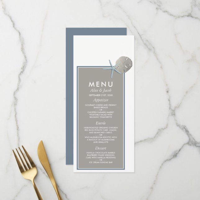Starfish and Sand Dollar - Beach Wedding Menu (Front/Back In Situ)