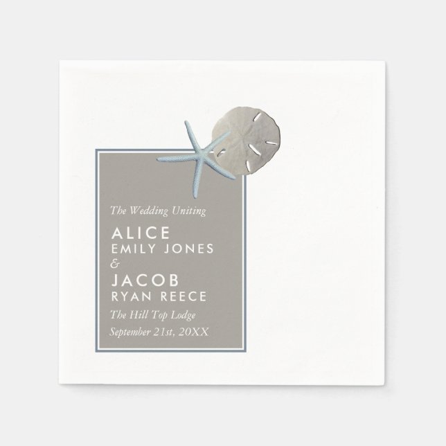Starfish and Sand Dollar - Beach Wedding Napkin (Front)
