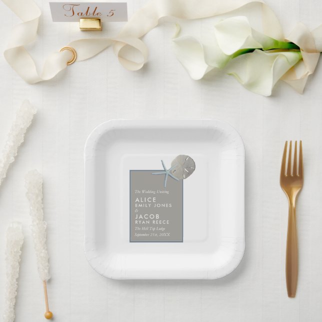 Starfish and Sand Dollar - Beach Wedding Paper Plate (Wedding)