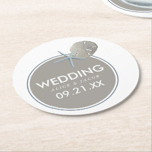 Starfish and Sand Dollar - Beach Wedding Round Paper Coaster